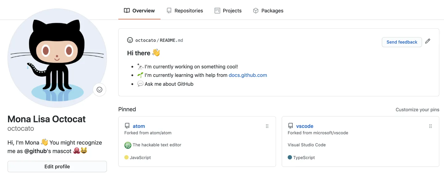 GitHub’s mascot Octocat has a README on their profile